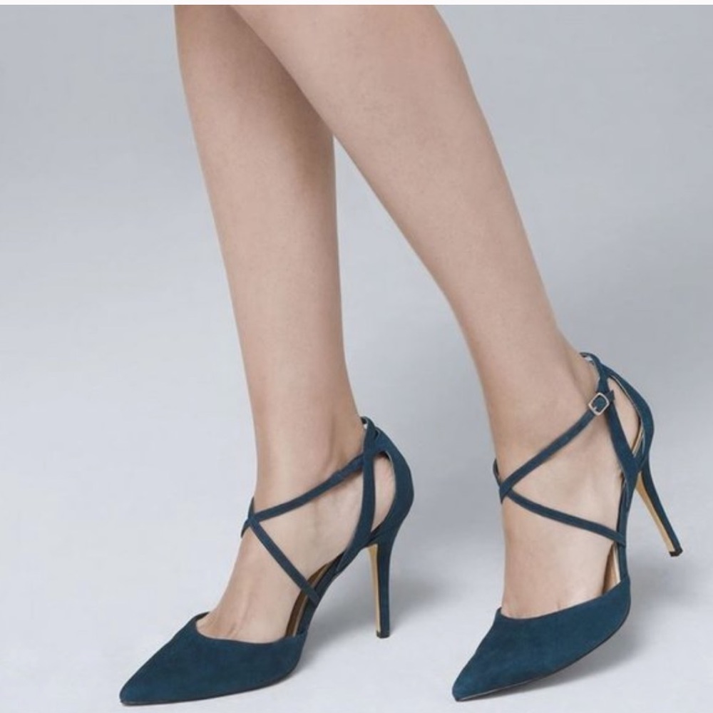WHBM Kai Teal Strappy Suede Pumps, 9